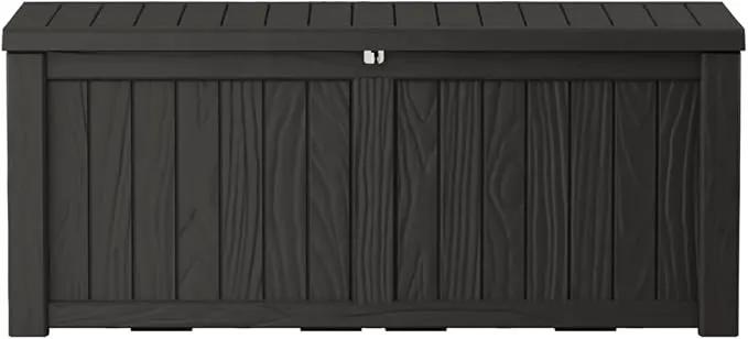 150 Gallon Outdoor Storage Box Waterproof Lockable Resin Deck Box Large, Patio Storage Bin for Pool Accessories Cushion Furniture, Garden Tools, UV-Resistant Outside Delivery Black