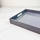 Grey Decorative Tray, Rectangular Large Serving Tray with Handles, Plastic Coffee Table Tray for Ottoman, Living Room, Kitchen Tabletop, 15.7” x 11.8” x1.6” by CozyNest Decor
