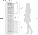 67" Tall Bathroom Storage Cabinet, Narrow Metal Floor Cabinet with Glass Door and Adjustable Shelves, Freestanding Metal Locker for Laundry, Kitchen, Dining Room by CozyNest Decor