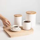 Sweejar Ceramic canisters for kitchen counter,Stackable Food Containers Set with Airtight Seal Bamboo Lid for Serving Ground Coffee, Tea, Spice, Flour and Sugar-Set of 3 (White) by CozyNest Decor