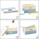 PRANDOM Large Foldable Storage Boxes with Lids [3-Pack] Fabric Collapsible Storage Bins Organizer Containers Baskets Cube with Cover for Home Bedroom Closet Office Nursery Blue&Cream(17.7x11.8x11.8) by CozyNest Decor