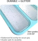 kinsho Glitter Bento Snack Containers with Lids, Mini Bento-box Lunch-Box for Toddler Daycare and Small Kids, Travel Meal Container, Leak-proof 2 pack Set, Pastel Blue + Teal Sparkle by TinyTreasures Baby Boutique