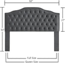 24KF Upholstered Button Tufted Queen/Full Size Headboard with Nailhead Trim, Soft Velvet Fabric - Dark Gray by CozyNest Decor