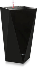 Dexceder 24 Inches Tall Self Watering Planter Diamond High Gloss Indoor Outdoor, Thickened Rhombus Large Floor Standing Flower Plant Pot with Water Level Indicator (Black) by CozyNest Decor