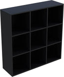 9-Cube Storage Shelf Bookcase - Wooden 3-Tier Free Standing Open Bookshelf for Home and Office, Organizer Cabinet in Black by CozyNest Decor