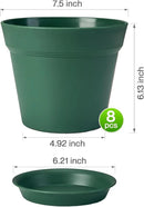 homenote Plant Pots,7.5 Inch Flower Pots for Plants Plastic Planters for Indoor with Multiple Drainage Holes and Trays, for All Home Garden Flowers Succulents,Outdoor(Green,8 Pack) by CozyNest Decor