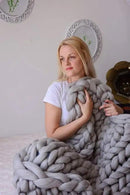Chunky Knit Blanket Soft Handmade Knitting Throw for Bedroom Sofa Decor Super(Light Gray 40"x40") by CozyNest Decor
