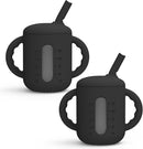Seposeve 2 Pack Silicone Sippy Cups, Leak-Proof Baby Straw Cup for 6-12 Months, Spill Proof Toddler Cup with Straw 1-3 Years, with Capacity Marking, Non-slip Handle, Flow Control, 6 oz, 2 Black by TinyTreasures Baby Boutique