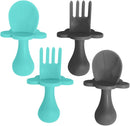 Grabease Baby Spoons and Forks Utensils for Toddlers Infants BPA-Free & Phthalate-Free Baby Silverware, 2 Sets, Teal and Gray - Infant Spoon - Toddler Fork by TinyTreasures Baby Boutique