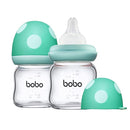 YOHKOH Natural Glass Baby Bottle with Natural Response Nipple, Newborn Anti-Colic Baby Bottles, Wide Neck Mushroom Cap Baby Bottle, Clear (3.4oz (Pack of 2), Blue) by TinyTreasures Baby Boutique
