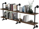 Industrial Pipe Wall Shelves Pipe Shelving with Real Wood Plank ,60 Inches Floating Shelves for Wall Farmhouse Pipe Book Shelves Dark Brown 2 Tier for Kitchen,Living Room Decor and Bar Shelving by CozyNest Decor