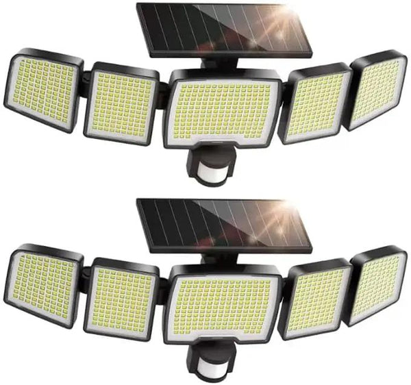 UME Solar Outdoor Lights 620 LED 4500LM, IP65 Waterproof Motion Sensor Outdoor Lights, 5 Heads Solar Security Flood Light 270 Wide Lighting Angle with 3 Modes for Garden Patio Yard - 2 Pack, photo 2 of 8