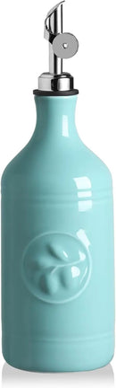 Sweejar 16 Oz Ceramic Olive Oil Dispenser Bottle, Oil Dispenser for Kitchen with Gravity Spout, Relief Opaque Oil Container for Evoo, Avocado Oil, Vinegar, Soy Sauce, 1 Pack(Turquoise, Silver Spout) by CozyNest Decor