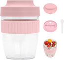 Breakfast On The Go Cups, Overnight Oats Containers With Lid And Folding Spoon, Take And Go Yogurt Cereal Snack Parfait Salad Containers For Lunch, Fruit & Vegetable Jar, 20 oz(Pink) by TinyTreasures Baby Boutique