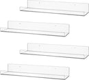 4 Pack Clear Acrylic Floating Shelves for Wall, 15'' Plastic Wall Mounted Display Shelf Kids Bookshelf and Spice Organizer for Bedroom, Living Room, Kitchen, Bathroom, Office by CozyNest Decor