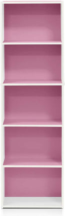 Furinno 5-Tier Reversible Color Open Shelf Bookcase , White/Pink 11055WH/PI by TinyTreasures Baby Boutique