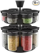 360 rotating 2 tier jars spice rack (6 small 6 large spice jars) Revolving Seasoning Organizer. Spinning Spice Rack for Counter top and Cabinet WITH Custom Label Stickers. by CozyNest Decor