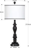 27.5" Farmhouse Table Lamp for Living Room, Black Lamps Set of 2 with USB A+C Ports, Mid Century Tall Table Lamp for Bedroom, Bedside Lamps for Night Stands(2 Bulbs Included) by CozyNest Decor