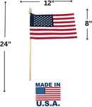 American Flags on Stick - Handheld Spearhead US Flag for 4th of July, Memorial Day Event Decorations - Patriotic Decor for Indoors & Yard - Wooden Stick, Cotton Fabric - (8"x12" - 12 Pack) by GreenHaven Gardens