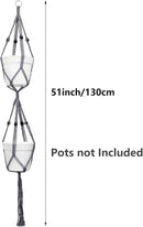 Belit 2 Pack Double Macrame Plant Hangers 2 Tier Hanging Planter Basket Decorative Flower Pot Holder Rope for Indoor Outdoor Home Decor 51 Inch, Grey by GreenHaven Gardens
