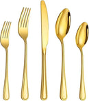 20 Pcs Gold Silverware Set for 4 with Simple Striped Handle Design, Food Grade Stainless Steel Flatware Set, Eating Utensils Sets Include Fork/Knife/Spoon, Cutlery Set, Dishwasher Safe by CozyNest Decor