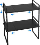 Expandable Cabinet Shelf Organizer, Stackable Kitchen Pantry Counter Storage, Adjustable Closet Cupboard Stand Rack Risers Spice Organization 80LBS Heavy Duty Black 2 Pack by CozyNest Decor