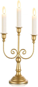 Sziqiqi Gold Taper Candle Holder for Centerpiece - 3-Candle Candlesticks Holder for Wedding Table Centerpieces Metal Candle Stick Holders Fireplace Mantle Decor by CozyNest Decor