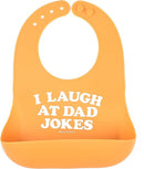 Baby Bib for Eating by Bella Tunno, Waterproof Silicone Bib with Large Food Catcher, Adjustable Fit for Babies 4-12 months & Toddlers 1-3 Years, Boys & Girls, I Laugh At Dad Jokes by TinyTreasures Baby Boutique