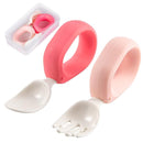 Baby Self Feeding Training Spoon and Fork Set with Travel Case, BPA-Free Cute Circle Toddler Training Utensils, Silicone/ABS Great Tableware Set Spoons Fork for Kids (Pink& Light Pink) by TinyTreasures Baby Boutique