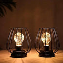 TRIROCKS Set of 2 Metal Battery Operated Lamp 7'' Tall Mini Cage Shape Cordless Table Lamp Battery Lanterns with Warm Fairy Lights Bulb for Patio Garden Wedding Parties Indoor Outdoor(Black) by GreenHaven Gardens