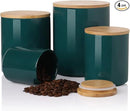 Sweejar Ceramic Canisters Set, Food Storage Jars with Airtight Seal Bamboo Lid, Stackable Containers for Kitchen Counter, Ground Coffee, Flour, Sugar, Cookie, Dog Treats, Candy, Pack of 4 (Jade) by CozyNest Decor