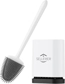 Sellemer Toilet Brush and Holder Set - Flexible Toilet Bowl Brush Head with Silicone Bristles, Compact Size for Storage and Organization, Ventilation Slots Base (1 Pack, White) by CozyNest Decor