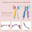 Baby Utensils Spoons and Forks Set Bendable Self-Feeding Silverware for Toddler Children with Travel Case Gum Friendly Food Grade (4 Set) by TinyTreasures Baby Boutique