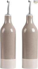 famiware Milkyway 16oz Ceramic Olive Oil Dispenser Bottle, Olive Oil and Vinegar Dispenser Bottle Set of 2 with Stainless Steel Pourers, Suitable for Storage Vinegar, Liquids, Cinnamon Brown by CozyNest Decor