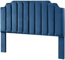 24KF Navy Blue Velvet Tufted King Upholstered Headboard, Modern Vertical Channel Design California King Headboard with Stepped Silhouette Top Edge, Navy Blue by CozyNest Decor