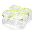 Matyz 4-Pack Glass Baby Food Storage Containers with Airtight Lids and Stackable Tray (Green, 3 OZ Each) - Small Freezer Storage Containers for Baby On The Go - Air Tight Food Storage Containers by TinyTreasures Baby Boutique
