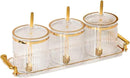 Acrylic Condiment Spice Jars and Box with Lids, Spoons, Tray - 3 Pack, Clear Plastic Canisters, Seasoning Box Set for Salt, Paprika, Sugar - Kitchen Storage by CozyNest Decor