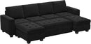 Belffin Modular Sectional Sleeper Sofa with Pull Out Bed Velvet Convertible U Shaped Sectional Sofa Couch with Storage Chaises for Living Room Black by CozyNest Decor
