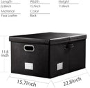 PRANDOM Collapsible Storage Box with Lid [3-Pack] Leather Fabric Foldable Storage Bin Organizer Container Basket Cube with Cover for Home Bedroom Closet Office Nursery Black(22.8X15.7X11.8) by TinyTreasures Baby Boutique