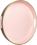 13" Pink Serving Tray with Handles,Round Decorative Tray for Coffee Table, Plastic Modern Coffee Table Tray for Ottoman, Living Room, Bathroom, Décor. by CozyNest Decor
