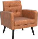 Yaheetech Mid-Century Accent Chairs, PU Leather Modern Upholstered Living Room Chair, Cozy Armchair Button Tufted Back and Wood Legs for Bedroom/Office/Cafe, Retro Brown 2 PCS by CozyNest Decor