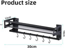 Wall Mount Storage Holder，Stainless Steel Strong Shelf with 6 Removable Hooks, Spice Rack Organizer，Kitchen Organizer Shelf, Space Saving Spice Rack and Kitchen Storage (black) by CozyNest Decor