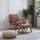 chairus Mid-Century Modern Accent Chair with Ottoman, Faux Leather Armchair with Wood Legs Comfy Upholstered Single Sofa Chair for Living Room/Bedroom/Lounge, Brown by CozyNest Decor