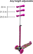 Maxi Scooter for Kids Ages 6-12 Lean-to-Steer 3 Wheel Scooter for Kids Ages 6-12 PU Light-Up Wheels Kids Scooter Adjustable Height Light Weight Aluminum Scooters T-Bar Colorful Design Printed by TinyTreasures Baby Boutique