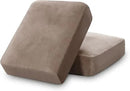 PrinceDeco Velvet Sofa Cushion Covers, Stretch Couch Cushion Covers for Individual Seat Couch Slipcover Sets Furniture Protector for Loveseat Sofa Cushion Width Up to 29.5", Taupe by CozyNest Decor