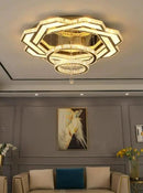 Flashing God Crystal Chandeliers Dia 32" Gold Chandelier Flush Mount Ceiling Light for Bedroom Living Room Dining Room Hallway Dimmable 3 Rings LED Celing Lighting Fixtures by CozyNest Decor
