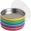 Elk and Friends 7.8” Stainless Steel Non Divided Plates with Silicone Sleeve + Storage Lid | Baby, Toddler, Kids | Dishwasher Safe | Dinner & Snack Plates | 4 Pack by TinyTreasures Baby Boutique