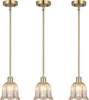 Modern Gold Pendant Light 3 Pack Brushed Brass Mid Century Chandelier Amber Glass Shades Adjustable Rods Farmhouse Ceiling Hanging Lighting Fixture Kitchen Island Dining Room Bedroom