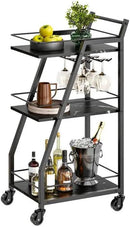 Bar Cart, Bar Cart for The Home, Small Bar Cart on Wheels, Beverage Cart, Home Bar Serving Cart with Glass Holder, Drink Cart for Bar, Kitchen, Dining, Marble Black and Black BC03BM by CozyNest Decor
