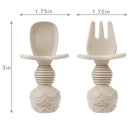 PandaEar 2 Pack Silicone Baby Straw & Snack Cup with 2 Spoons 2 Forks, Dual-Purpose Toddler Training Cups, Light Tan/Walnut by TinyTreasures Baby Boutique